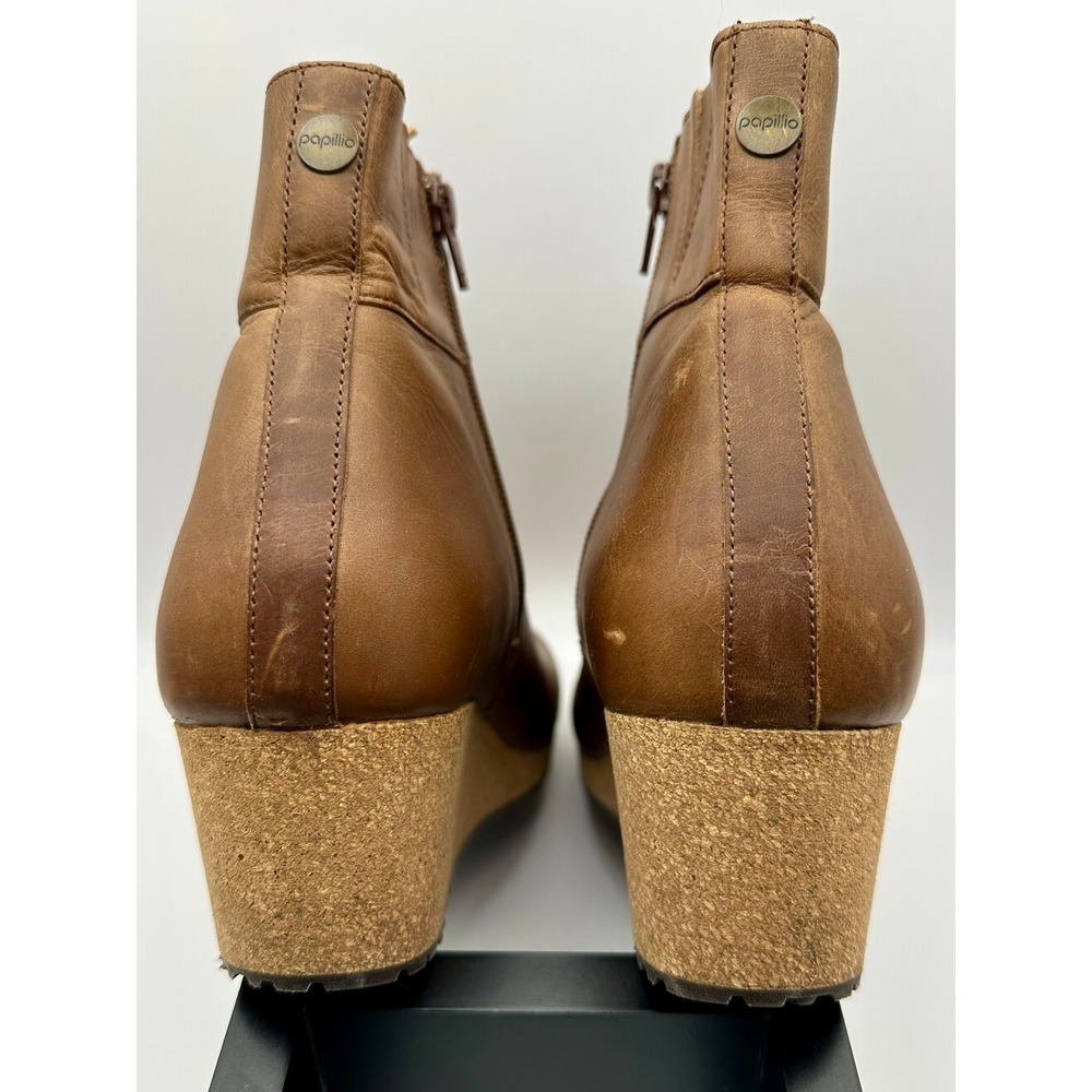 Papillio Birkenstock Ebba Wedge Ankle Boots Women 40 9 9.5 Cognac Brown Leather - Picture 4 of 6